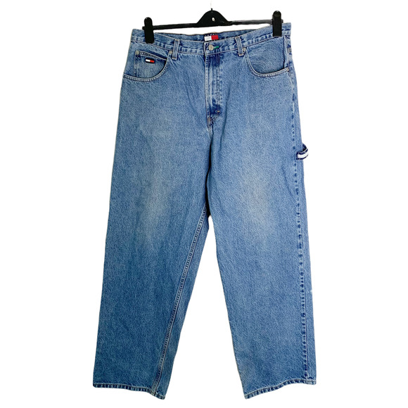 Tommy Hilfiger Other - Vintage 90s Tommy Jeans Large Logo Carpenter Medium Wash Baggy Jeans 34x34